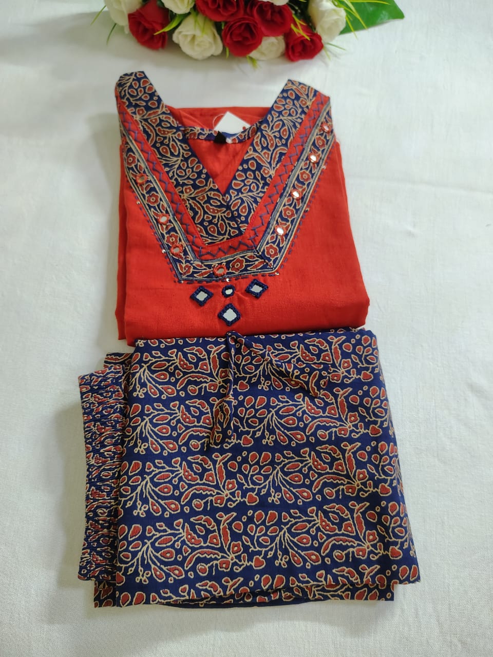 Premium Cotton Patchwork Kurti with Printed pant