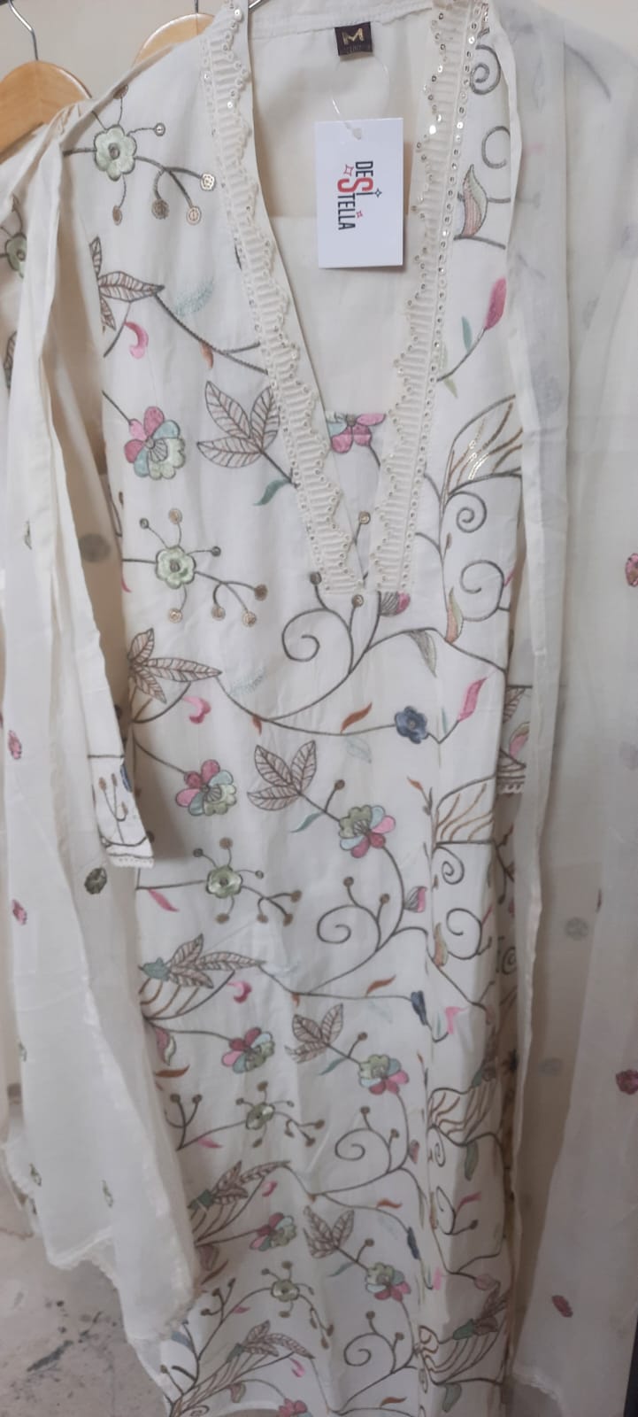 Pure Cotton Full Embroidered Offwhite Suit Set