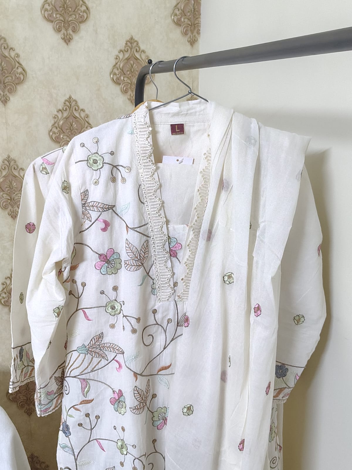 Pure Cotton Full Embroidered Offwhite Suit Set