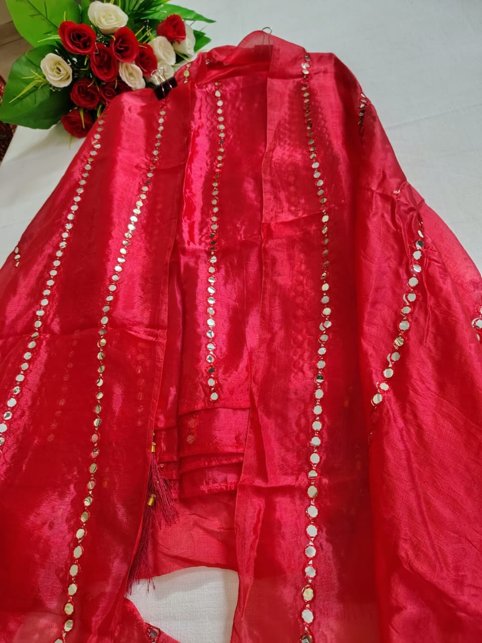 Silk Dupatta with Mirror Work