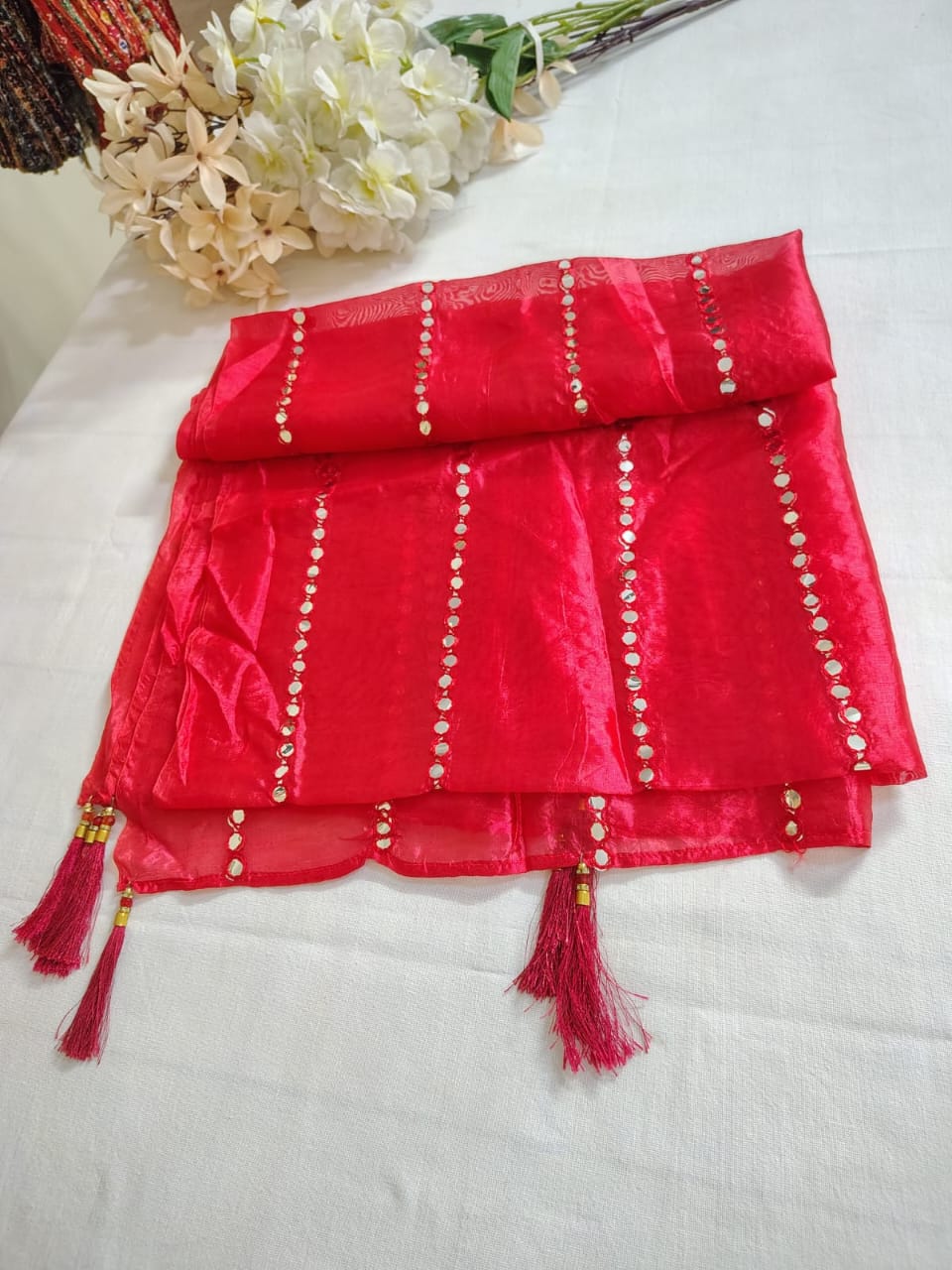 Silk Dupatta with Mirror Work