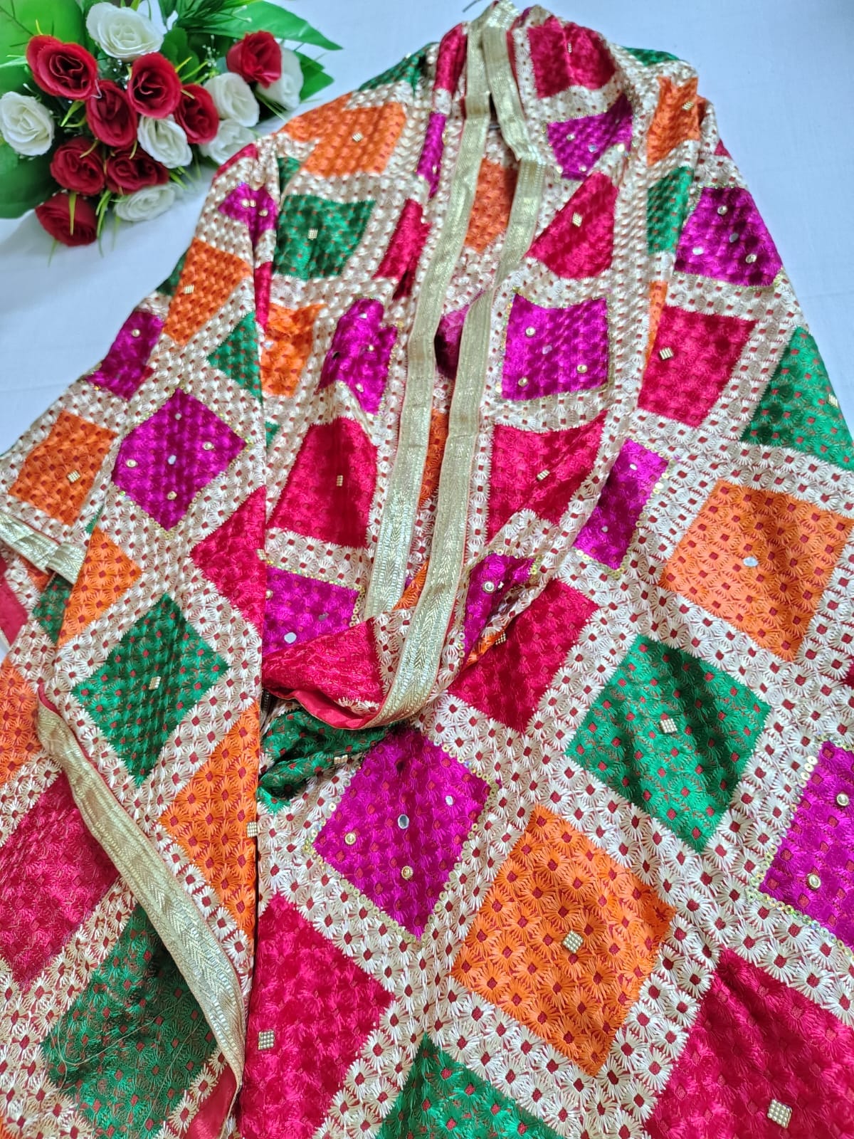 Phulkari Dupatta with Stone work