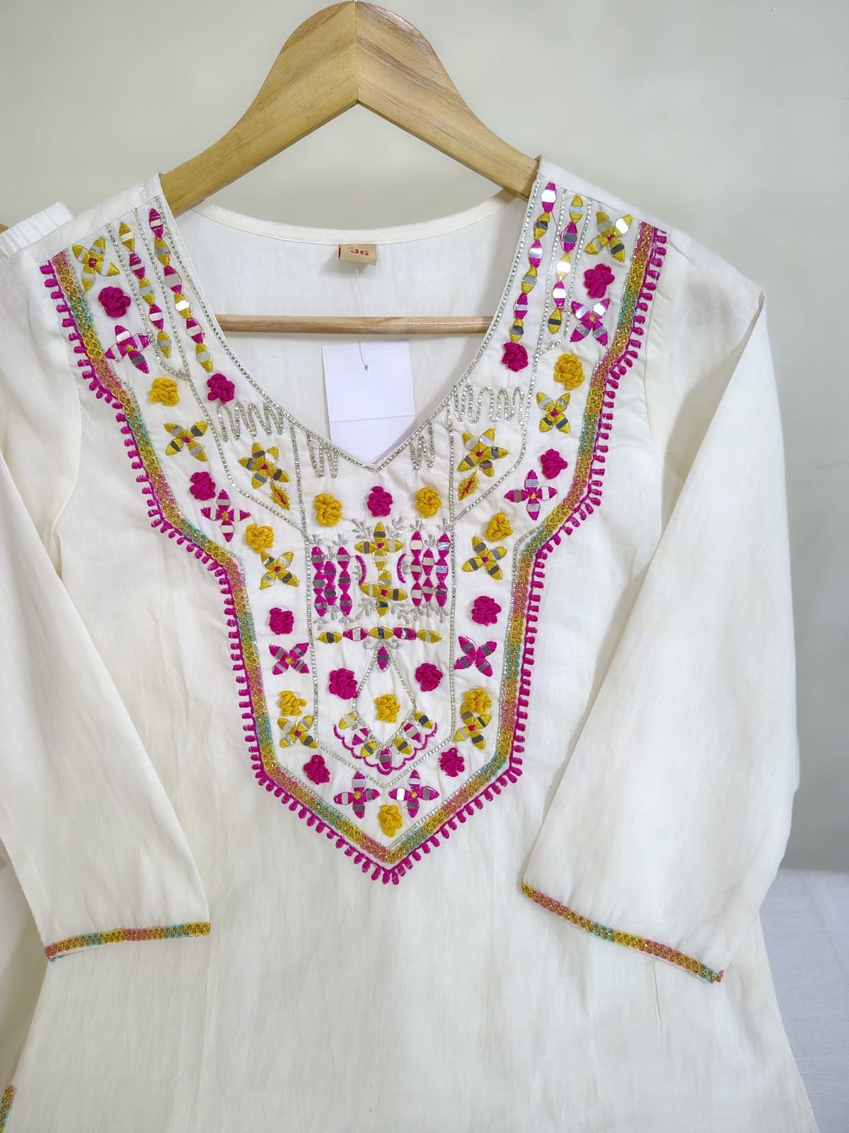 Co-ord Set with Handwork on Neckline and Tulip Pant with Lace Detailing