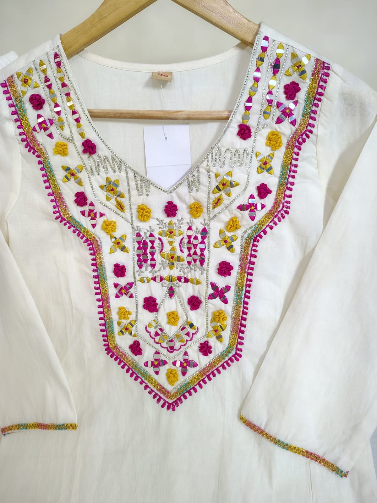 Co-ord Set with Handwork on Neckline and Tulip Pant with Lace Detailing