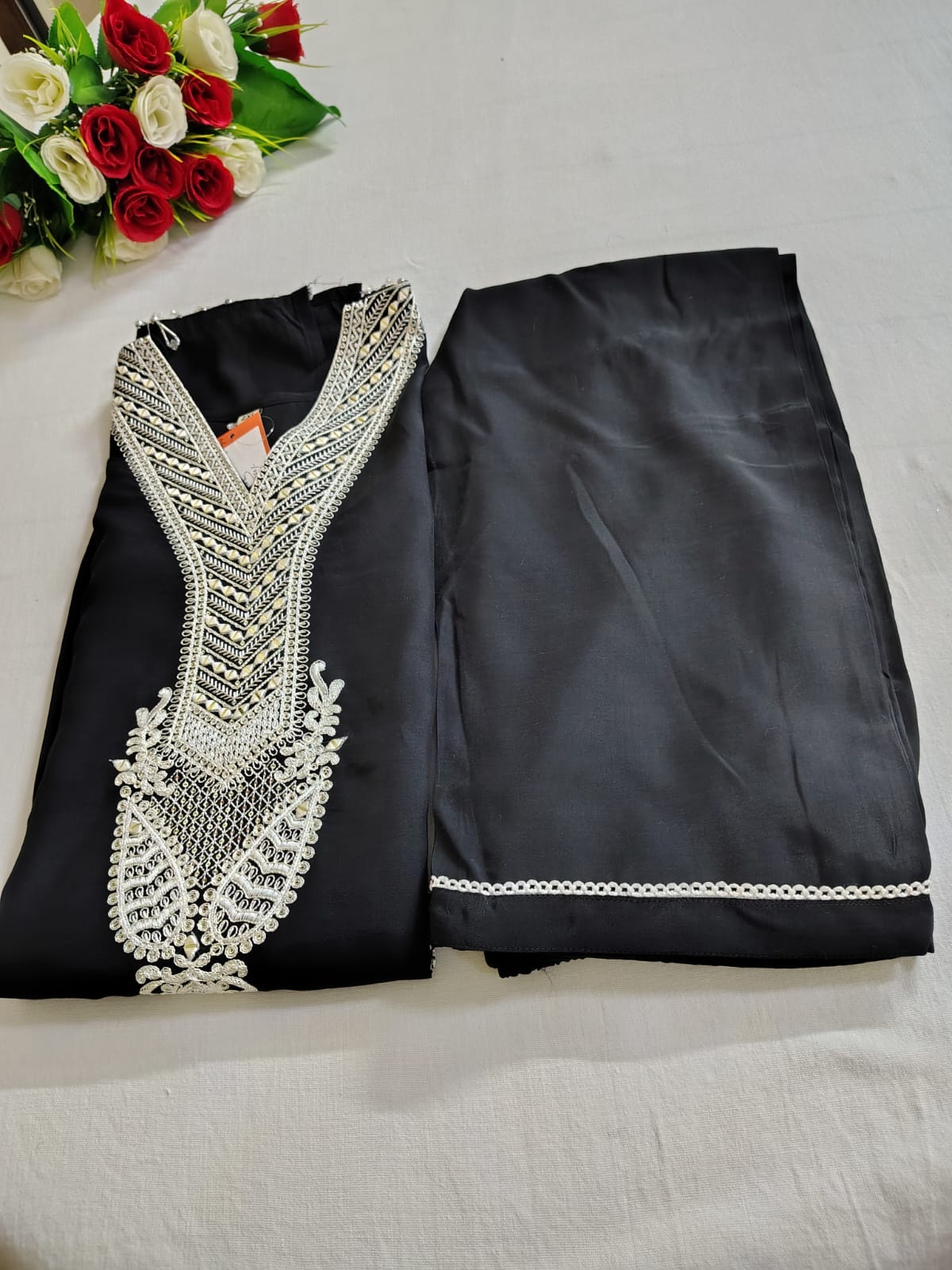 Resham Threadwork Black Suit with Pants