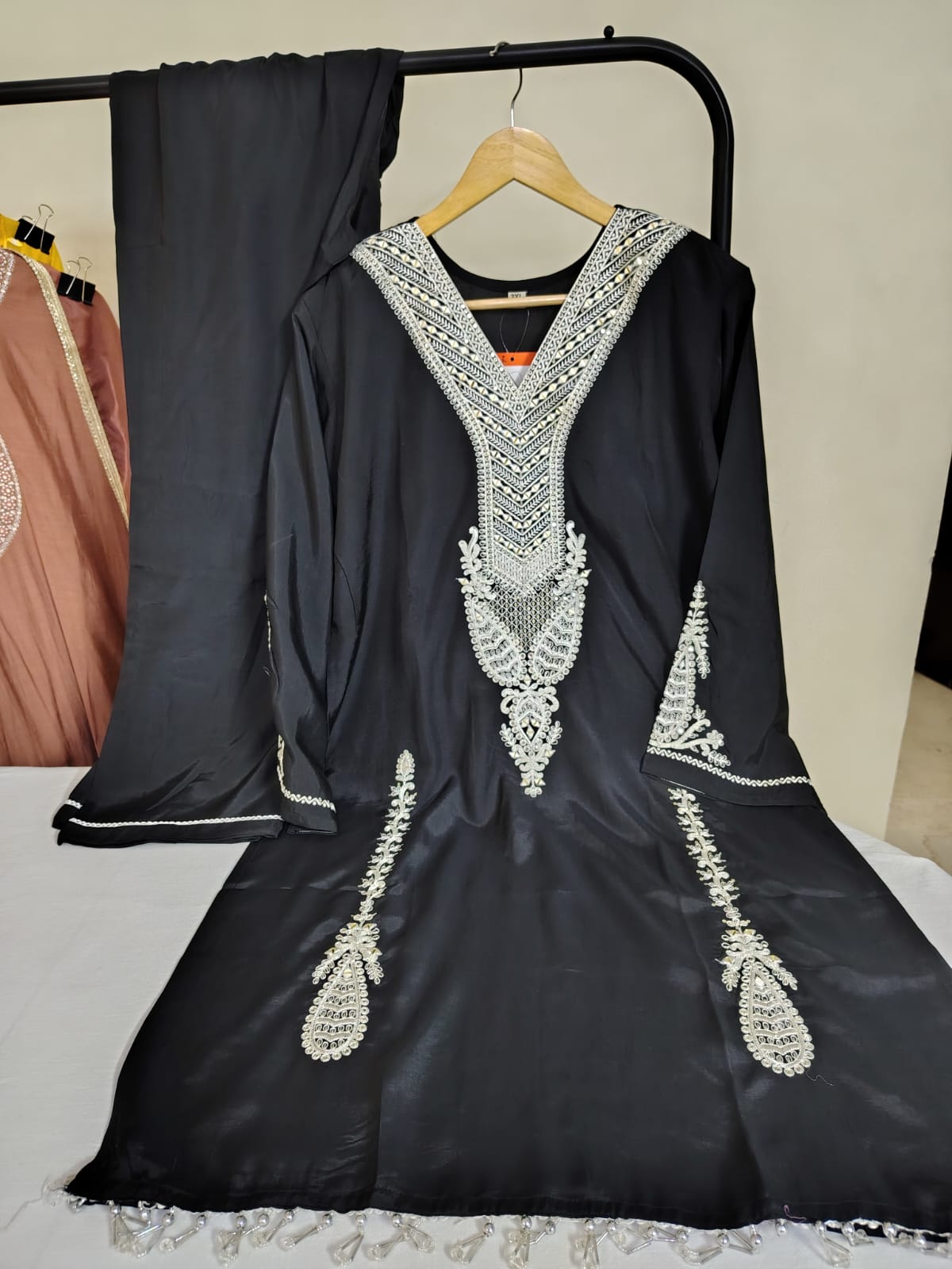 Resham Threadwork Black Suit with Pants