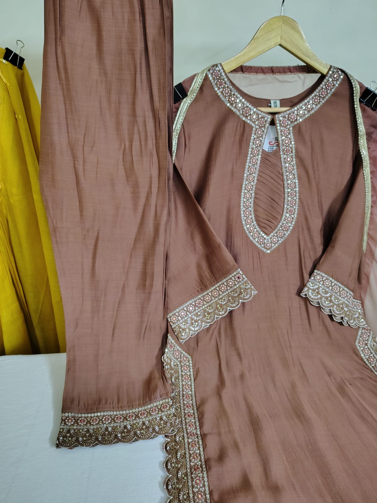 Roman Silk Suit Set in Cinnamon Colour