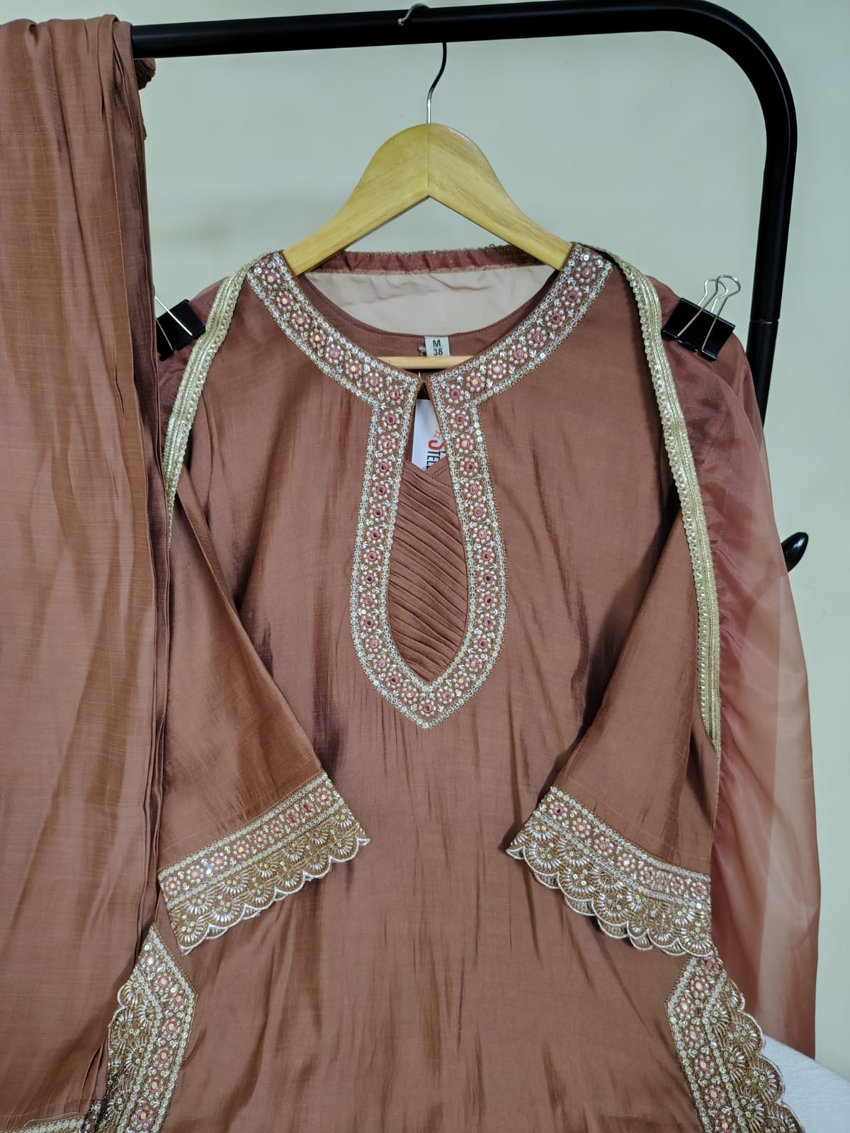 Roman Silk Suit Set in Cinnamon Colour