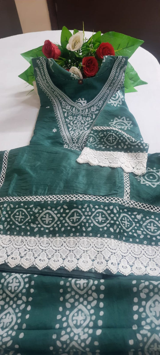 Batik Print Suit set with Thread Embroidery