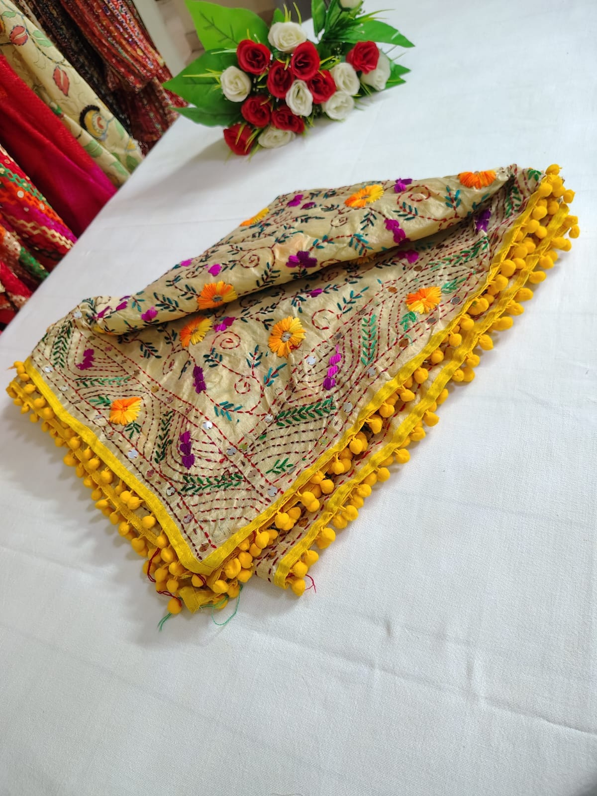 Silk hand Embroidered Dupatta