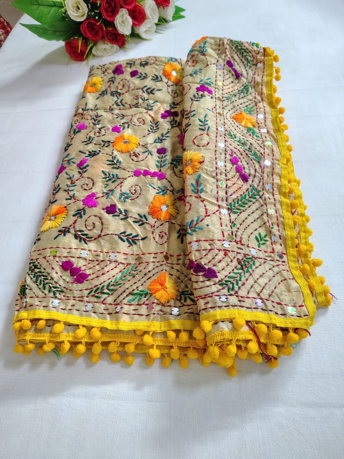 Silk hand Embroidered Dupatta