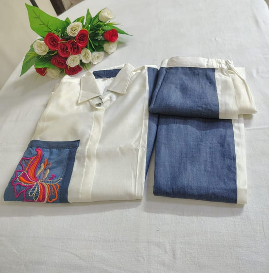 Plus Size Denim Look-alike Co-ord Set with Pocket Embelishment