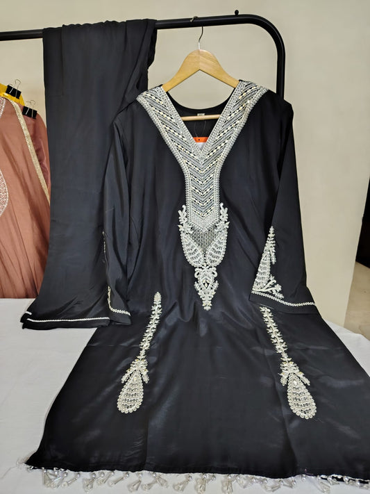 Resham Threadwork Black Suit with Pants