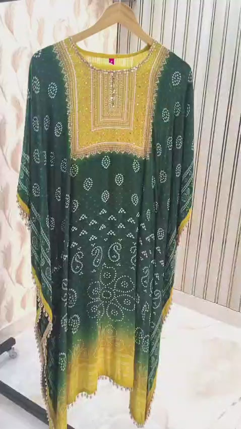 Jaipuri Print Kaftan with Pearlwork